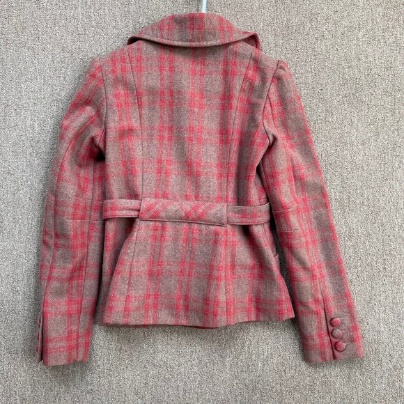 tulle jacket plaid wool blend red brown satin lined belted size med - Picture 5 of 7